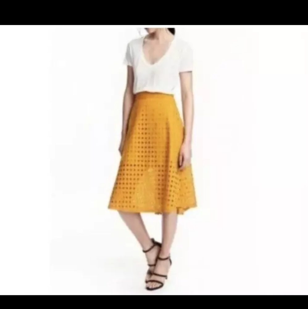 Yellow Eyelet Midi Skirt